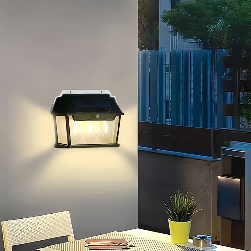 Casa si Gradina - Corpuri si surse de iluminat - Iluminat exterior - Lampi solare - Lampa solara de perete cu 3 becuri LED, 3 moduri de functionare, 38W, 600Lm, senzor miscare, IP65, negru - Infinity.ro