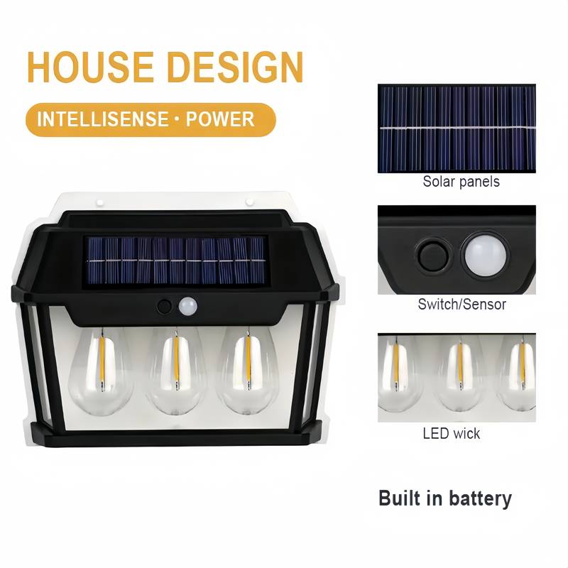 Casa si Gradina - Corpuri si surse de iluminat - Iluminat exterior - Lampi solare - Lampa solara de perete cu 3 becuri LED, 3 moduri de functionare, 38W, 600Lm, senzor miscare, IP65, negru - Infinity.ro