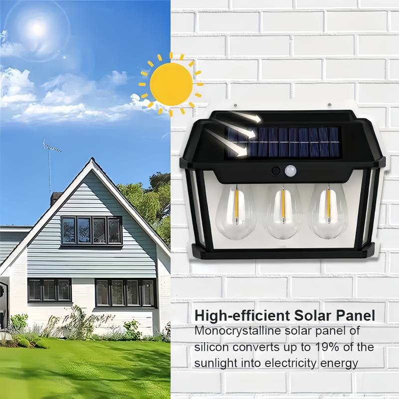 Casa si Gradina - Corpuri si surse de iluminat - Iluminat exterior - Lampi solare - Lampa solara de perete cu 3 becuri LED, 3 moduri de functionare, 38W, 600Lm, senzor miscare, IP65, negru - Infinity.ro