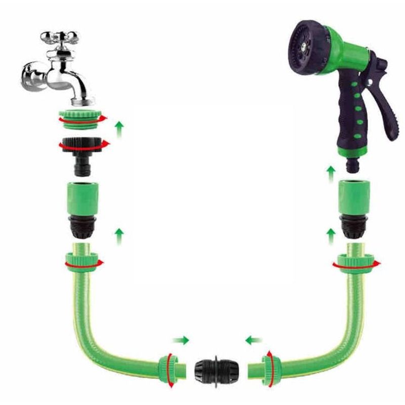 Casa si Gradina - Gradinarit si plante - Instalatii si accesorii pentru irigatii - Furtunuri de gradina si accesorii - Set Furtun de Gradina 1/2", 15 m, cu Pistol si 3 Accesorii, Kit de Instalare si 8 Functii, Verde/Negru - Infinity.ro