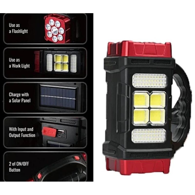 Casa si Gradina - Corpuri si surse de iluminat - Iluminat exterior - Lampi solare - Lampa solara multifunctionala HB-1678 putere 38W tip lanterna/felinar, cu maner, negru/rosu - Infinity.ro