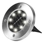 Casa si Gradina - Corpuri si surse de iluminat - Iluminat exterior - Lampi solare - Set 4 Lampi Solare METALICE Disk Lights Argintii pentru Gradina - Infinity.ro