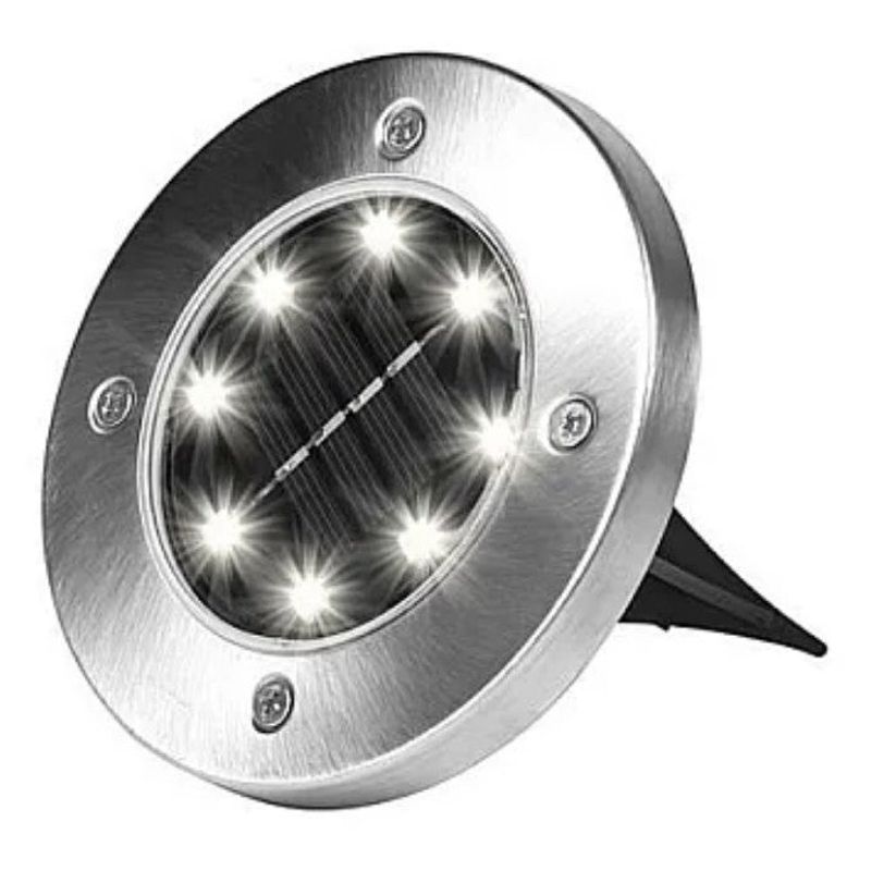 Casa si Gradina - Corpuri si surse de iluminat - Iluminat exterior - Lampi solare - Set 4 Lampi Solare METALICE Disk Lights Argintii pentru Gradina - Infinity.ro