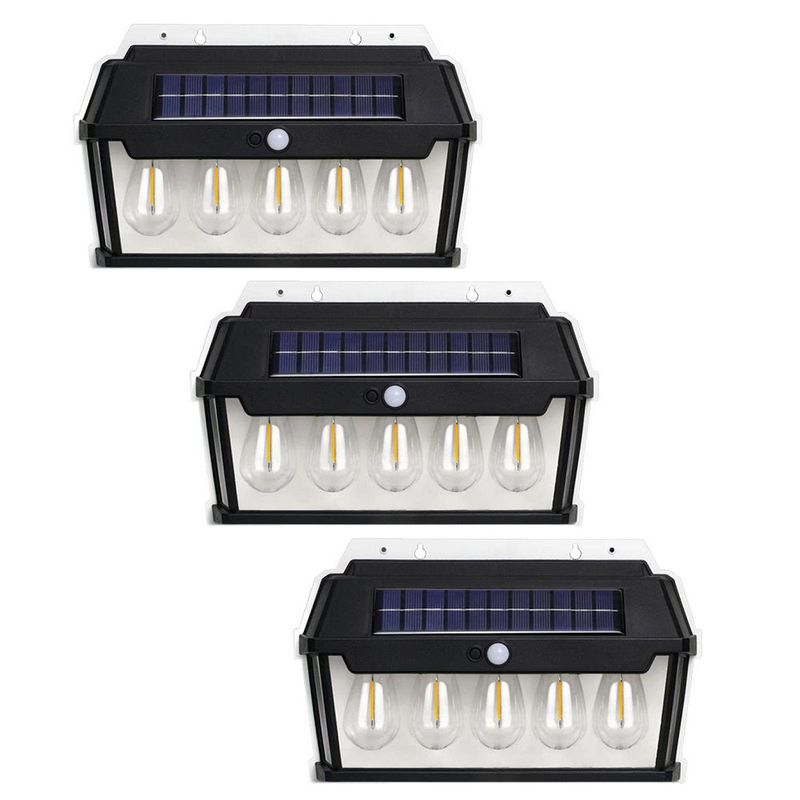 Casa si Gradina - Corpuri si surse de iluminat - Iluminat exterior - Lampi solare - Lampa solara de perete cu 5 becuri LED, IP65, unghi inductie 120°, 65W, dimabil, negru - 3 - Infinity.ro