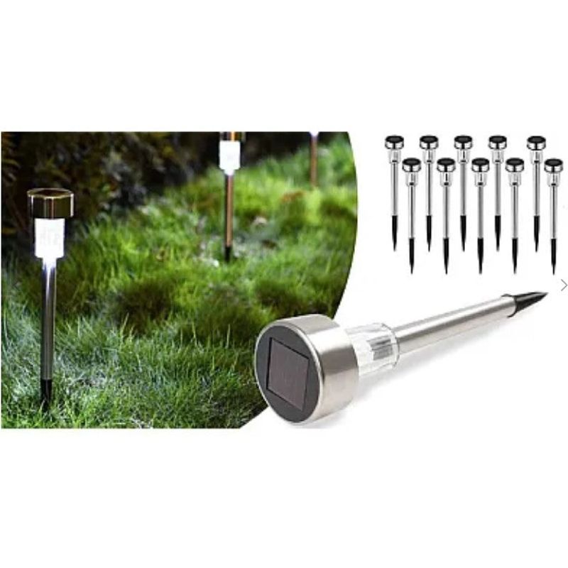 Casa si Gradina - Corpuri si surse de iluminat - Iluminat exterior - Lampi solare - Set 10 lampi solare pentru gradina dimensiune 30 cm cu lumina alba - Infinity.ro