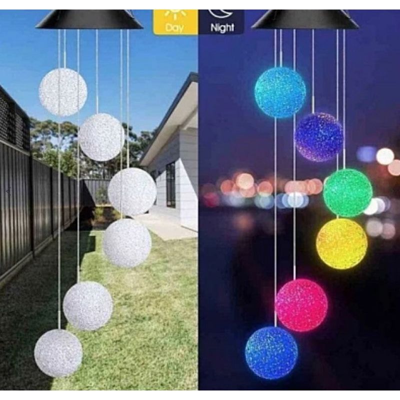 Casa si Gradina - Corpuri si surse de iluminat - Iluminat exterior - Lampi solare - Lampa Solara A148-FL8 Clopotel de Vant cu Bulgari de Zapada RGB - Infinity.ro
