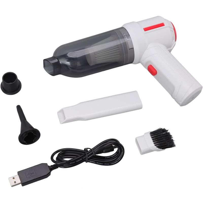 Electronice si Electrocasnice - Ingrijirea locuintei - Aspiratoare - Aspirator mic de mana, 120W putere, portabil, fara fir pentru masina sau casa, reincarcabil cu USB, cu 3 accesorii, alb - Infinity.ro