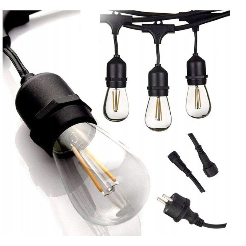 Casa si Gradina - Corpuri si surse de iluminat - Iluminat exterior - Instalatii luminoase exterior - Ghirlanda Luminoasa LED cu Pendule, Interconectabila, 10m/20m cu 20 becuri, Soclu E27, Lumina Alba Calda - 10m - Infinity.ro