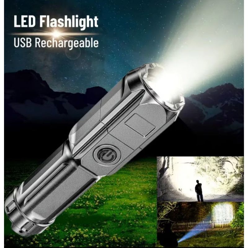 Casa si Gradina - Corpuri si surse de iluminat - Iluminat exterior - Lanterne - Lanterna puternica cu zoom, portabila, multifunctionala, reincarcabila cu USB, 3 moduri de iluminare, gri foarte inchis - Infinity.ro