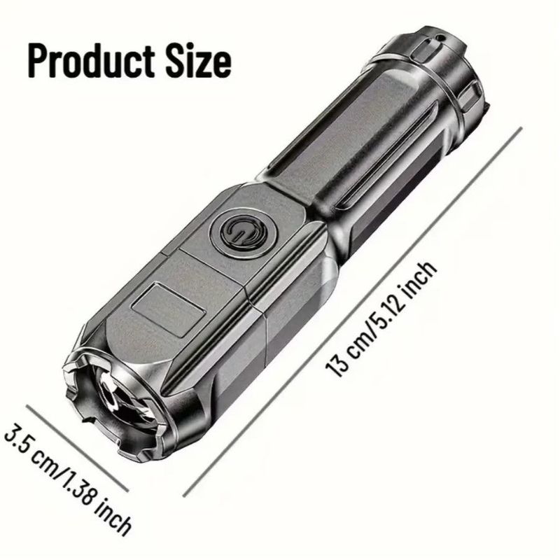 Casa si Gradina - Corpuri si surse de iluminat - Iluminat exterior - Lanterne - Lanterna puternica cu zoom, portabila, multifunctionala, reincarcabila cu USB, 3 moduri de iluminare, gri foarte inchis - Infinity.ro