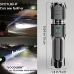 Casa si Gradina - Corpuri si surse de iluminat - Iluminat exterior - Lanterne - Lanterna puternica cu zoom, portabila, multifunctionala, reincarcabila cu USB, 3 moduri de iluminare, gri foarte inchis - Infinity.ro