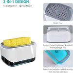 Casa si Gradina - Bucatarie si vesela - Organizare si depozitare bucatarie - Dispensere detergent - Dozator 2 in 1 pentru detergent lichid de vase, cu spatiu pentru burete, capacitate 350ml, alb cu gri - Infinity.ro