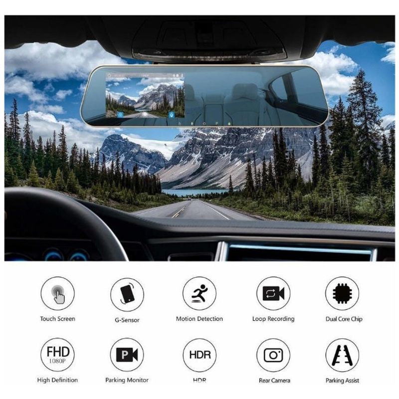 Auto si Moto - Electronice auto - Camere auto si DVR - Oglinda auto cu inregistrare Full HD camera fata-spate, 4.3 inch si vedere nocturna - Infinity.ro