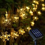 Casa si Gradina - Corpuri si surse de iluminat - Iluminat exterior - Instalatii luminoase exterior - Instalatie Solara cu 50 Fulgi de Nea, Cristal LED, Lumina Alba/Galbena/Multicolora, 7m Lungime - Galben - Infinity.ro