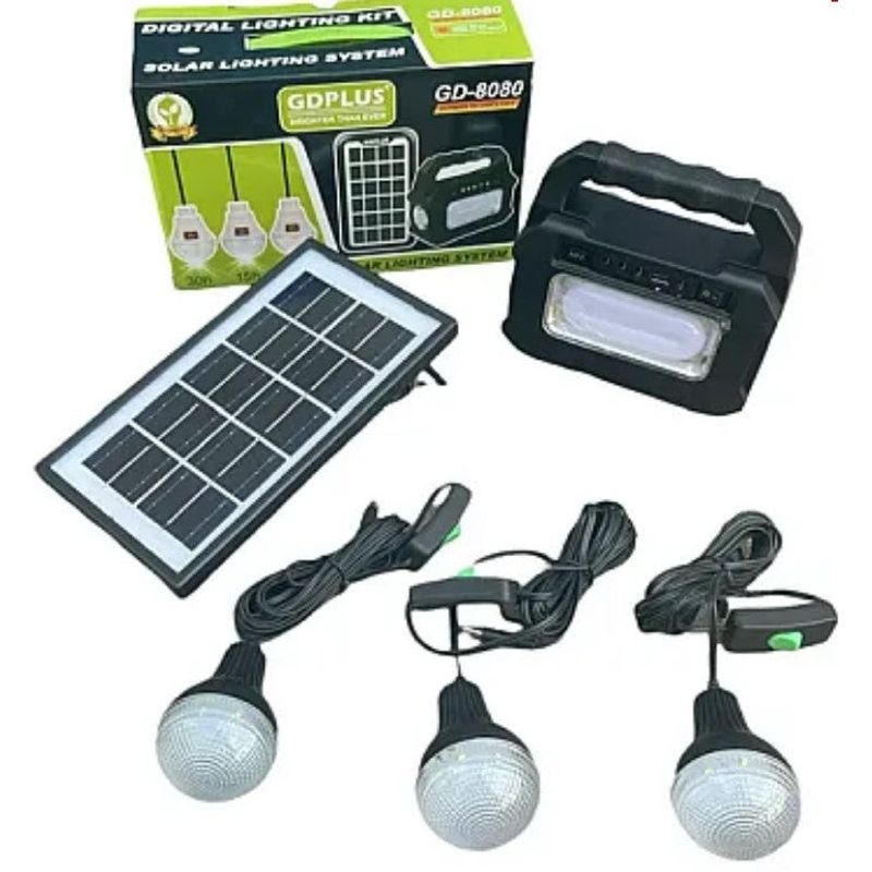 Casa si Gradina - Corpuri si surse de iluminat - Becuri si tuburi neon - Becuri - Kit Solar GDPlus GD-8080 portabil cu 3 becuri - Infinity.ro