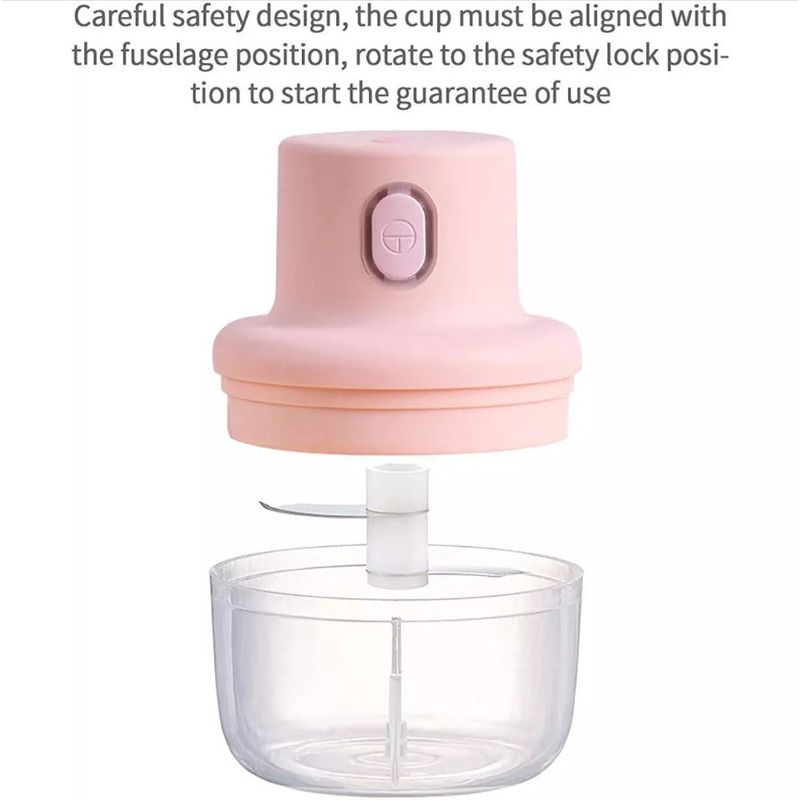 Electronice si Electrocasnice - Electrocasnice bucatarie - Mixere, tocatoare & roboti de bucatarie - Blendere si mini tocatoare - Mini tocator electric pentru alimente, 45W, 250 ml, cu incarcare USB, roz - Infinity.ro