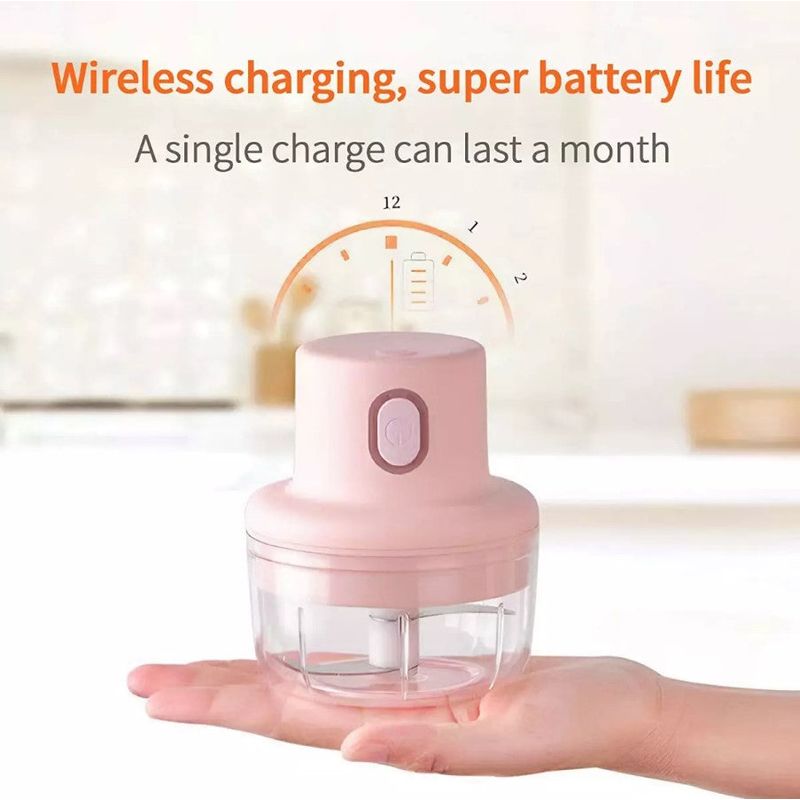 Electronice si Electrocasnice - Electrocasnice bucatarie - Mixere, tocatoare & roboti de bucatarie - Blendere si mini tocatoare - Mini tocator electric pentru alimente, 45W, 250 ml, cu incarcare USB, roz - Infinity.ro