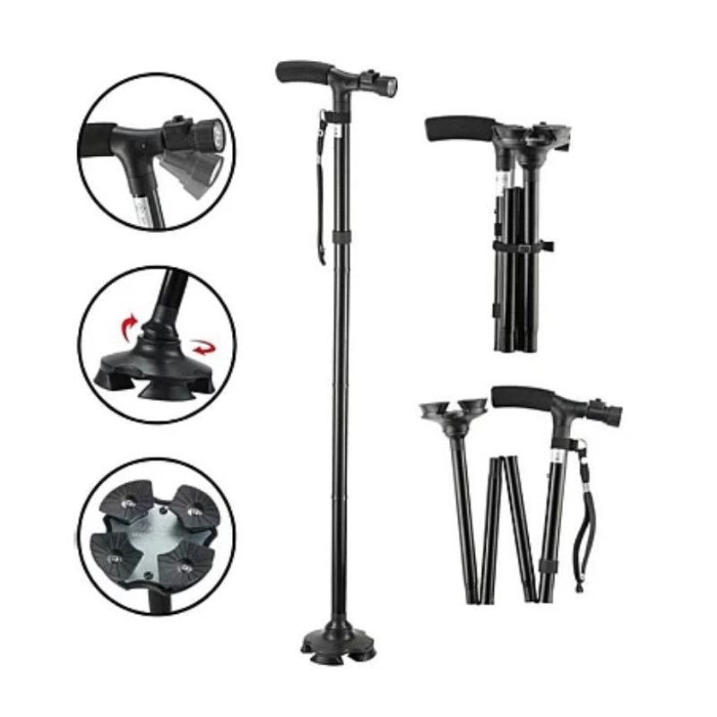 Ingrijire personala si Cosmetice - Sanatate si wellness - Aparate medicale - Produse si dispozitive ajutatoare locomotie - Baston de sprijin cu inaltime reglabila si lanterna, lungime maxima 93cm, negru - Infinity.ro