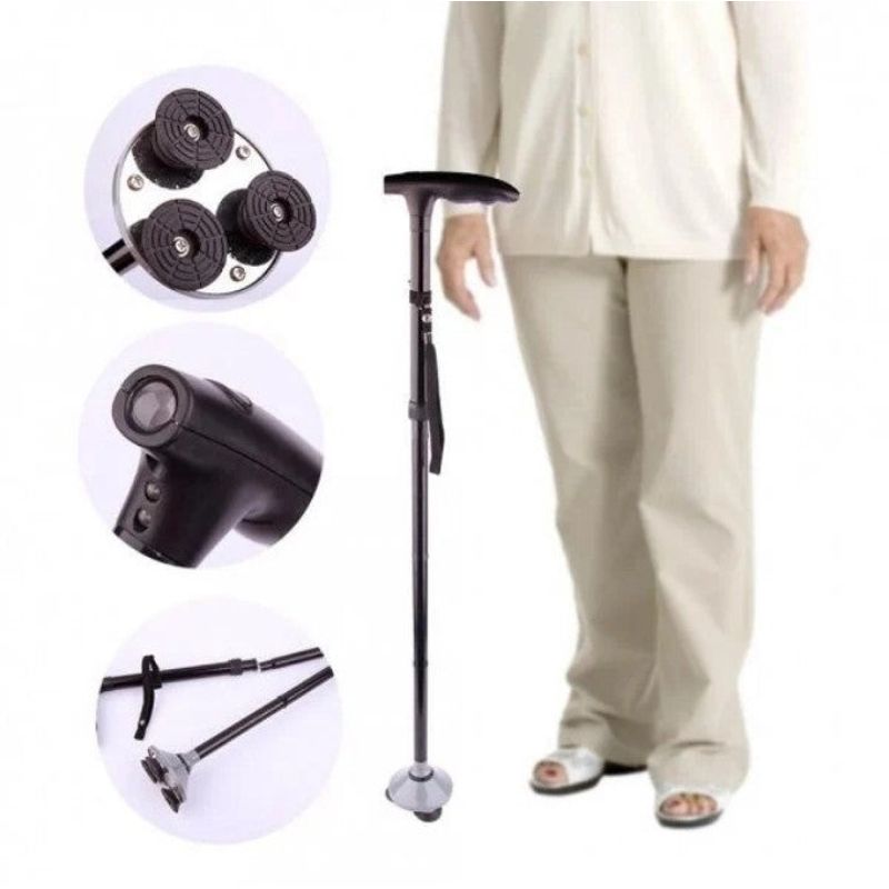Ingrijire personala si Cosmetice - Sanatate si wellness - Aparate medicale - Produse si dispozitive ajutatoare locomotie - Baston de sprijin cu inaltime reglabila si lanterna, lungime maxima 93cm, negru - Infinity.ro