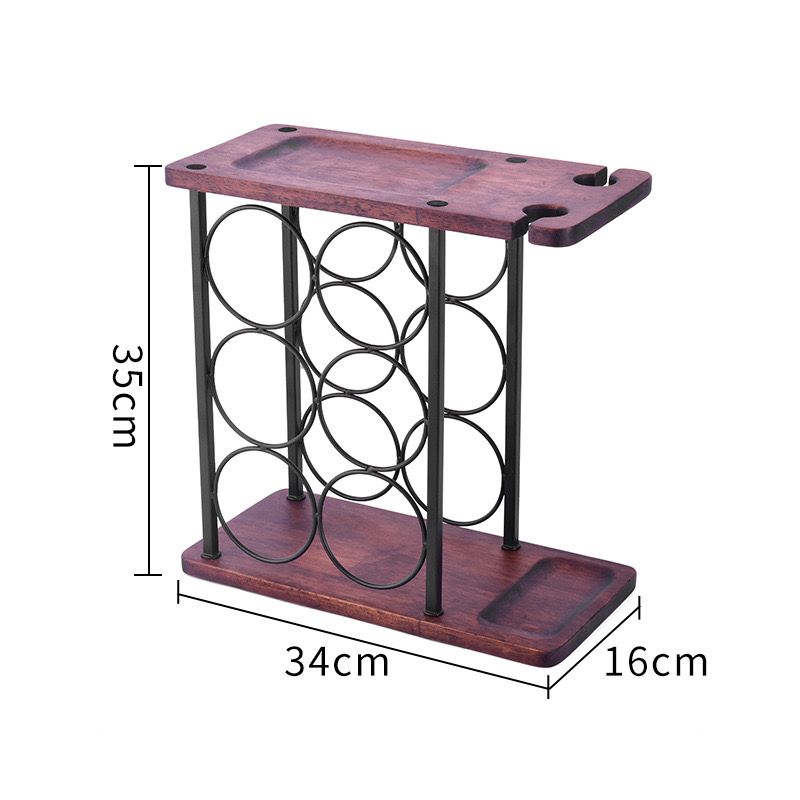 Casa si Gradina - Bucatarie si vesela - Accesorii bar - Suporturi bauturi - Suport pentru 6 sticle vin si 2 pahare, din otel si lemn, 34x16x35 cm, negru-maro - Infinity.ro