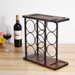 Casa si Gradina - Bucatarie si vesela - Accesorii bar - Suporturi bauturi - Suport pentru 6 sticle vin si 2 pahare, din otel si lemn, 34x16x35 cm, negru-maro - Infinity.ro