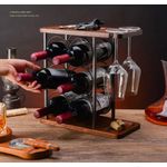 Casa si Gradina - Bucatarie si vesela - Accesorii bar - Suporturi bauturi - Suport pentru 6 sticle vin si 2 pahare, din otel si lemn, 34x16x35 cm, negru-maro - Infinity.ro