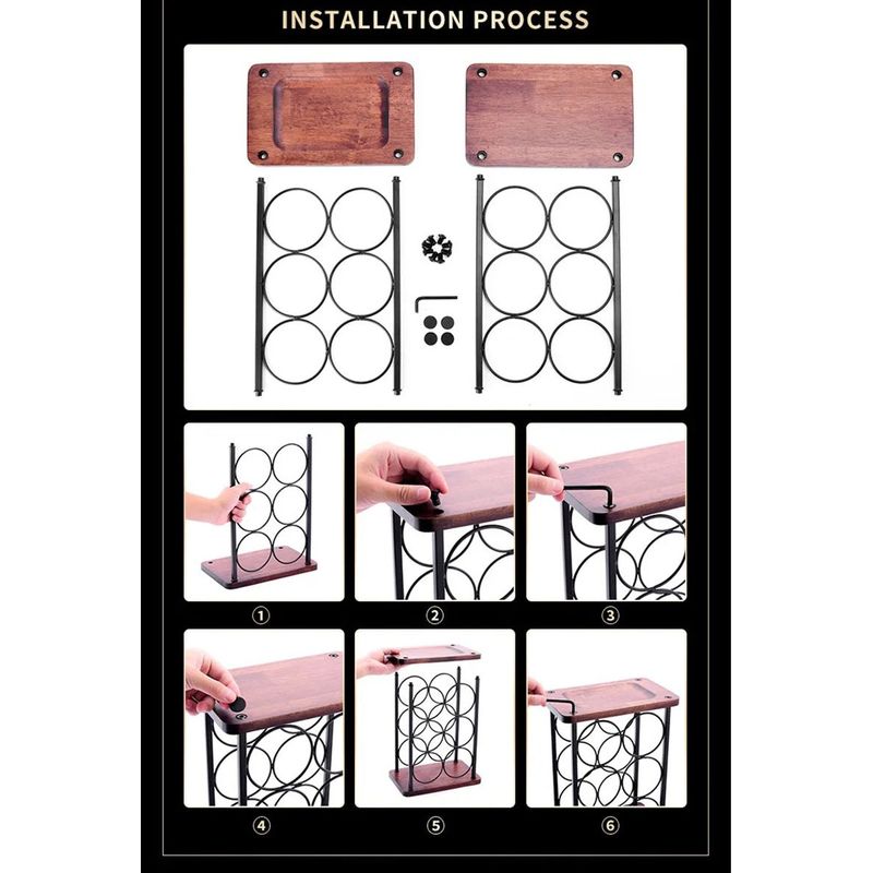 Casa si Gradina - Bucatarie si vesela - Accesorii bar - Suporturi bauturi - Suport pentru 6 sticle vin si 2 pahare, din otel si lemn, 34x16x35 cm, negru-maro - Infinity.ro