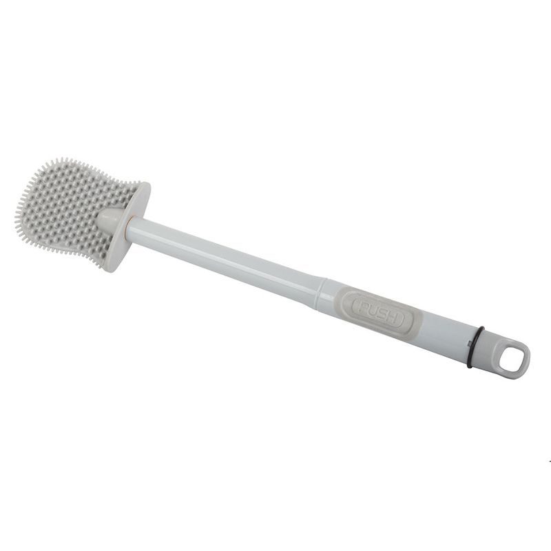 Casa si Gradina - Sanitare - Suporturi si accesorii baie - Suporturi baie - Perie din silicon pentru toaleta, cu dozator de lichid, cu suport, pliabila, gri - Infinity.ro