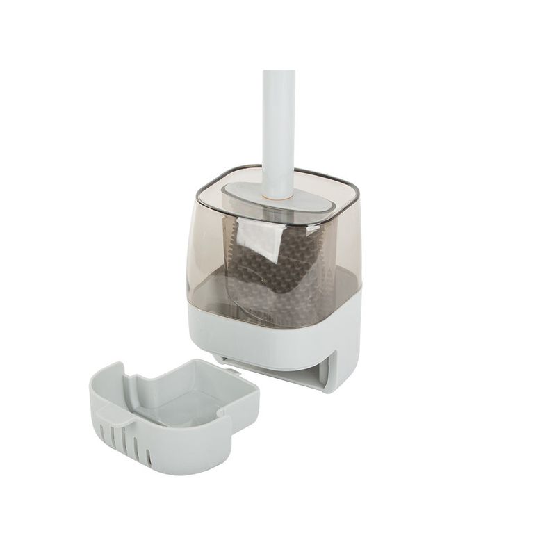 Casa si Gradina - Sanitare - Suporturi si accesorii baie - Suporturi baie - Perie din silicon pentru toaleta, cu dozator de lichid, cu suport, pliabila, gri - Infinity.ro