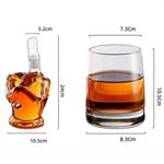 Casa si Gradina - Bucatarie si vesela - Accesorii bar - Carafe si decantoare - Set decantor din sticla 750ml in forma de mana + 2 pahare si suport din lemn, transparent-maro inchis - Infinity.ro