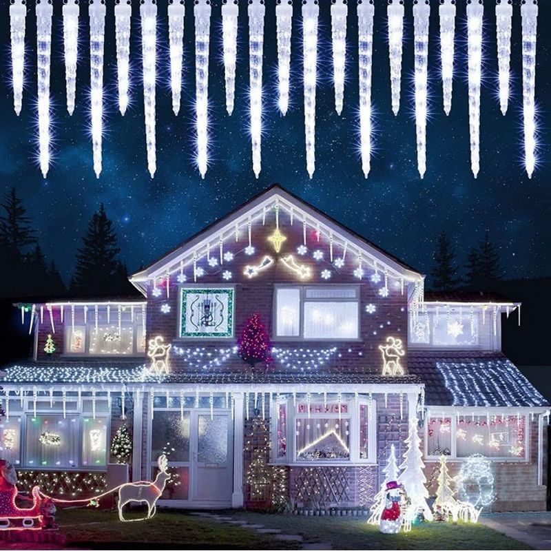Casa si Gradina - Corpuri si surse de iluminat - Iluminat exterior - Instalatii luminoase exterior - Instalatie lumioasa LED, cu 8 Turturi, Alb Cald, Alb Rece, Albastru si Multicolor, 3m - Albastru - Infinity.ro