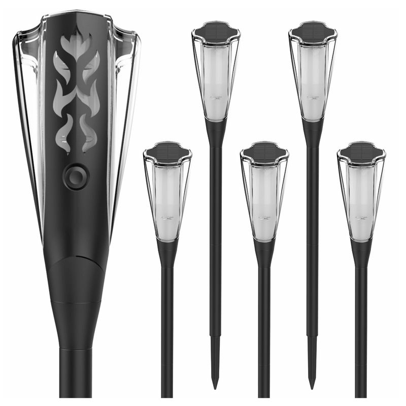 Casa si Gradina - Corpuri si surse de iluminat - Iluminat exterior - Lampi solare - Lampa Solara LED pentru Exterior, cu Flacara Palpaitoare, Autonomie 10 ore, ABS, IP65, 65cm/48cm, Negru - Infinity.ro