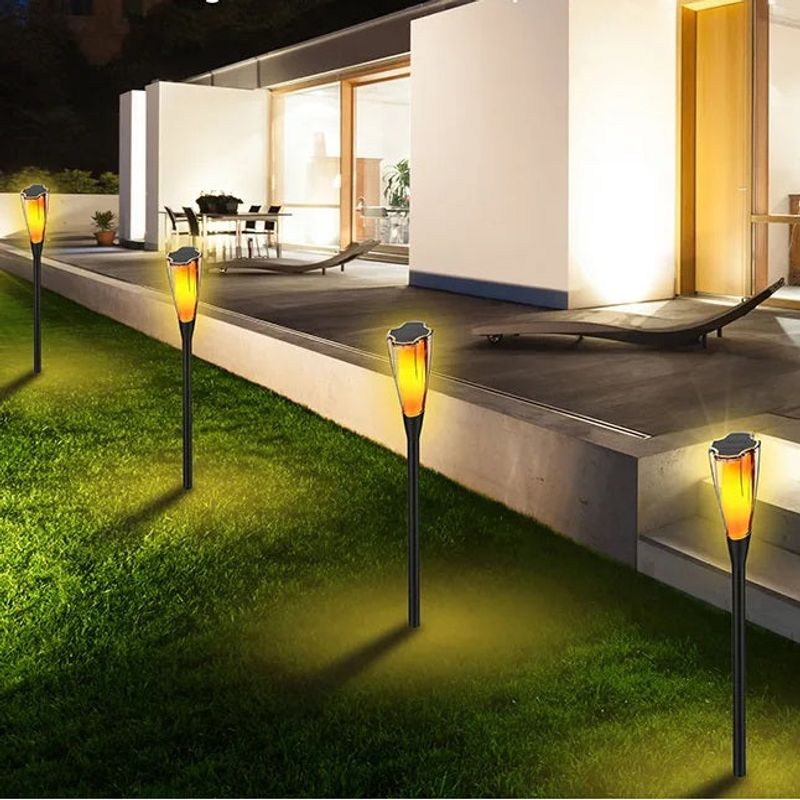Casa si Gradina - Corpuri si surse de iluminat - Iluminat exterior - Lampi solare - Lampa Solara LED pentru Exterior, cu Flacara Palpaitoare, Autonomie 10 ore, ABS, IP65, 65cm/48cm, Negru - Infinity.ro