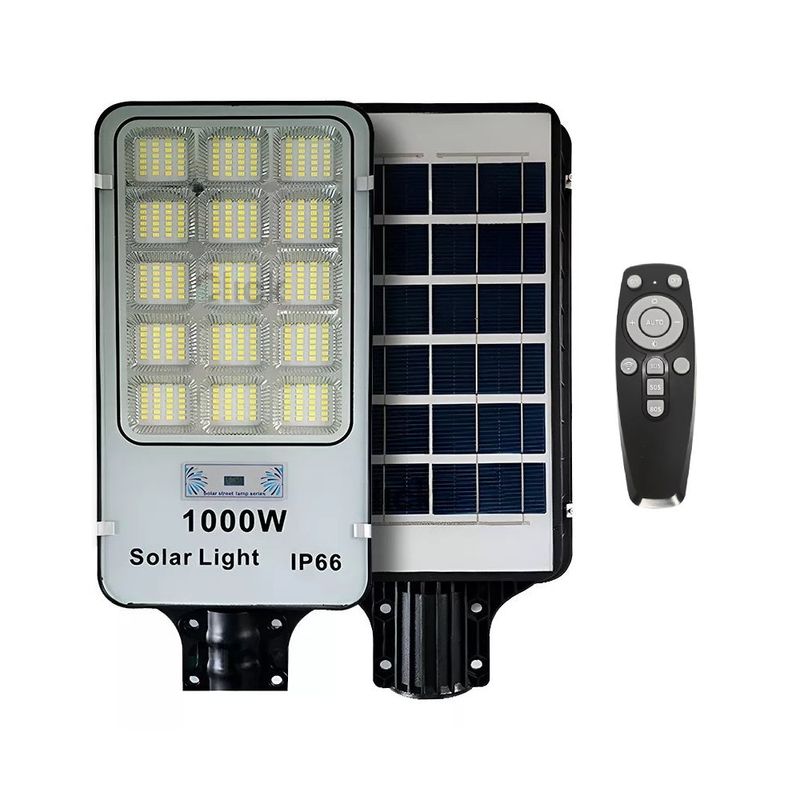 Casa si Gradina - Corpuri si surse de iluminat - Iluminat exterior - Lampi solare - Lampa solara stradala, putere 1000W, cu telecomanda, IP66, senzor de lumina si miscare, gri-negru - Infinity.ro