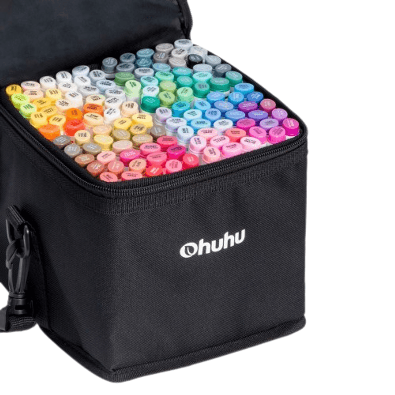 Carti si Birotica - Birotica - Instrumente de scris - Markere si carioci - Ohuhu Honolulu B, set 120 markere, baza alcool, dublu, pensula si varf fin, multicolor - Infinity.ro