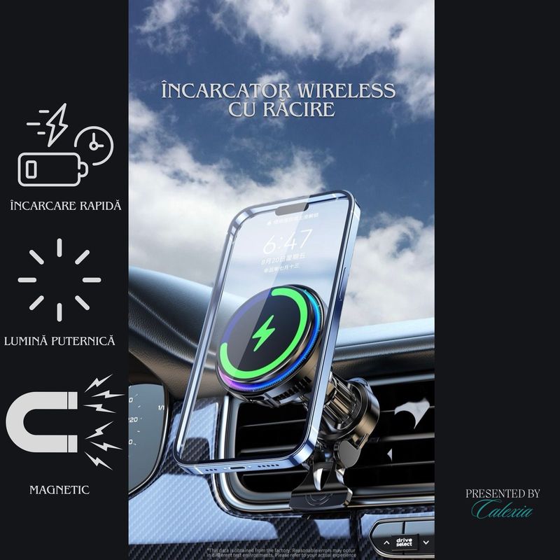 Laptop, Telefoane si Tablete - Telefoane mobile si accesorii - Accesorii Telefoane - Incarcatoare telefoane - Incarcator Auto 2 in 1 Wireless Magnetic pentru Telefon, MagSafe,Incarcare Rapida , Rotire 360°, Design Elegant - Infinity.ro