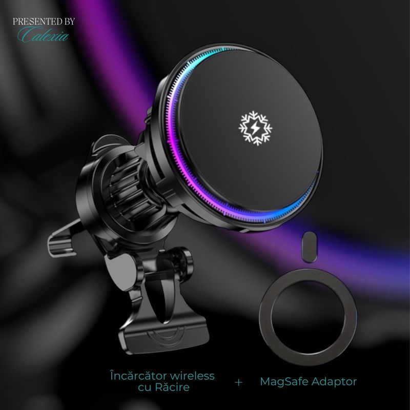 Laptop, Telefoane si Tablete - Telefoane mobile si accesorii - Accesorii Telefoane - Incarcatoare telefoane - Incarcator Auto 2 in 1 Wireless Magnetic pentru Telefon, MagSafe,Incarcare Rapida , Rotire 360°, Design Elegant - Infinity.ro