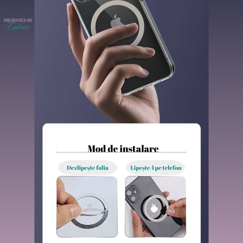 Laptop, Telefoane si Tablete - Telefoane mobile si accesorii - Accesorii Telefoane - Alte accesorii telefoane - Inel Magnetic, Compatibil MagSafe, Instalare Simpla direct pe Telefon sau pe Husa acestuia,Negru - Infinity.ro
