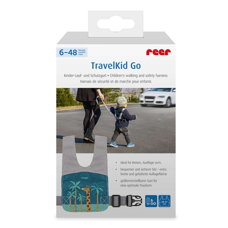 Jucarii, Copii si Bebe - Carucioare si articole de transport - Marsupii si hamuri bebe - Ham de siguranta si mers pentru bebelusi, reglabil, cu frau de ghidare detasabil, Reer Travelkid Go 53132 - Infinity.ro