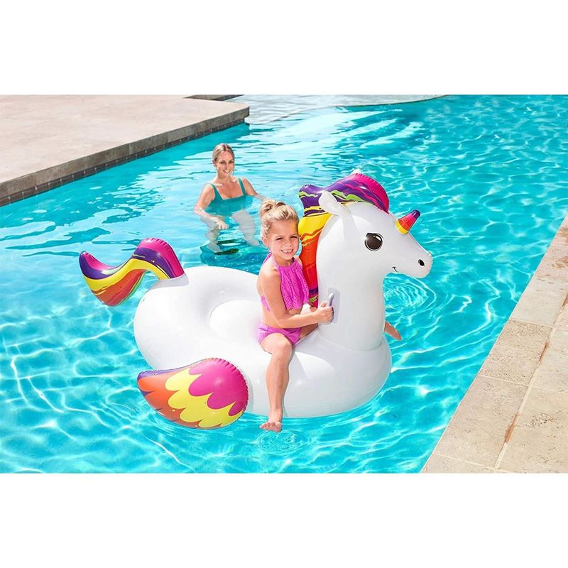 Jucarii, Copii si Bebe - Jucarii si jocuri - Jucarii de exterior - Saltele si mingi pentru plaja - Saltea de apa gonflabila pentru copii, model unicorn, 150x117 cm, Bestway Maxi Fantasy - Infinity.ro