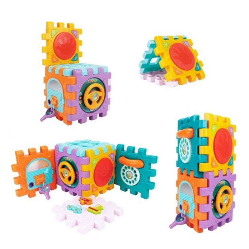 Jucarii, Copii si Bebe - Jucarii si jocuri - Seturi de constructie si cuburi - Cuburi si caramizi - Cub interactiv 6 in 1 cu sunete si lumini Huanger HE0530 - Infinity.ro