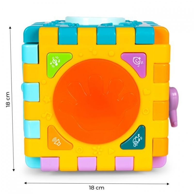 Jucarii, Copii si Bebe - Jucarii si jocuri - Seturi de constructie si cuburi - Cuburi si caramizi - Cub interactiv 6 in 1 cu sunete si lumini Huanger HE0530 - Infinity.ro