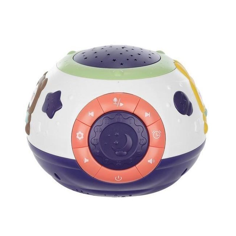 Casa si Gradina - Corpuri si surse de iluminat - Veioze si lampi - Lampi de veghe copii - Lampa de noptiera cu proiector, pentru copii, muzicala, 4 moduri, 3xAA, mov si alb, 18x14 cm - Infinity.ro