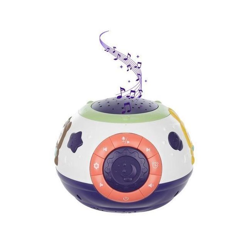 Casa si Gradina - Corpuri si surse de iluminat - Veioze si lampi - Lampi de veghe copii - Lampa de noptiera cu proiector, pentru copii, muzicala, 4 moduri, 3xAA, mov si alb, 18x14 cm - Infinity.ro