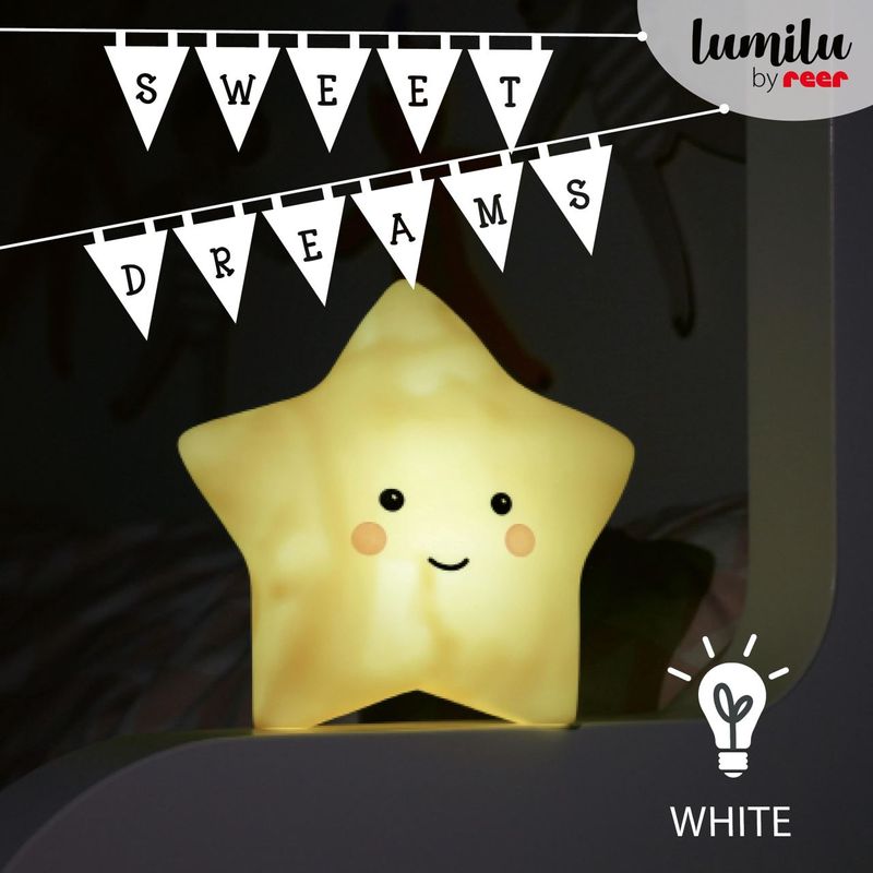 Casa si Gradina - Corpuri si surse de iluminat - Veioze si lampi - Lampi de veghe copii - Lampa de veghe cu LED, cu oprire cronometrata, forma stea, galbena, Lumilu Sweet Dreams Star, Reer 52265 - Infinity.ro