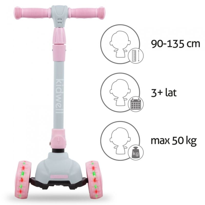 Sport si Outdoor - Role, trotinete si skateboard - Trotinete copii - Trotineta Kidwell JAX - Gray Pink - Infinity.ro