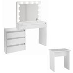 Casa si Gradina - Mobilier - Comode si corpuri - Masute de toaleta - Masa de toaleta/machiaj + Taburet, alba, cu oglinda si LED-uri, 115x43x145 cm - Infinity.ro