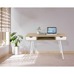 Casa si Gradina - Mobilier - Mese si birouri - Birouri - Birou calculator, Jumi, placa MDF, otel, 2 sertare, alb si natur, 120x48x76 cm - Infinity.ro