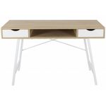 Casa si Gradina - Mobilier - Mese si birouri - Birouri - Birou calculator, Jumi, placa MDF, otel, 2 sertare, alb si natur, 120x48x76 cm - Infinity.ro