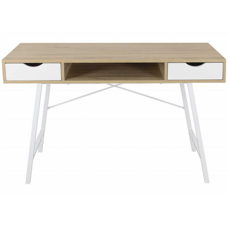 Casa si Gradina - Mobilier - Mese si birouri - Birouri - Birou calculator, Jumi, placa MDF, otel, 2 sertare, alb si natur, 120x48x76 cm - Infinity.ro